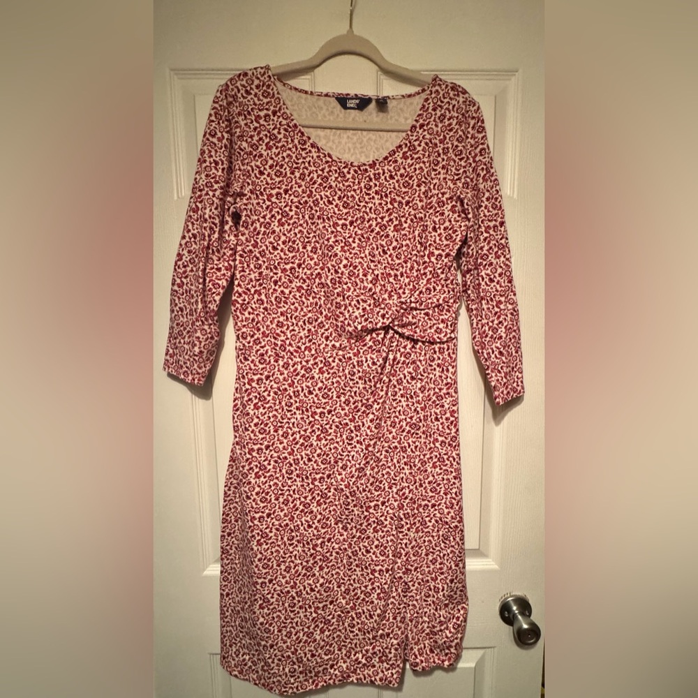 Lands' End Size Medium Pink Athletic Dress with 3/4 Sleeves and Ruched Waist